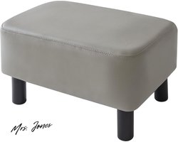 Mrs. Jones Collection Rechthoekige Voetenbank - Houten poten - PU-lederen bekleding - Grijs - Gewatteerde zitting .