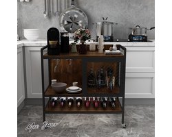 Mrs. Jones DAWNYIELD Wijnkast dressoir 3-laags bartafel met wielen wijnrek glaswerk houders mesh deur industriële keuken opbergkast dranken opslag vitrine kast voor thuis bar (vintage) .