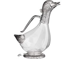 Mrs. Jones Decanteerde rode wijnkaraf in eendenvorm - hoogte 26 cm - inhoud 09 liter met edel verzilverde elementen met schenktuit .