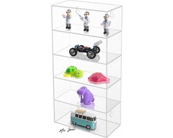 Mrs. Jones Doorzichtig Acryl Muur Display Kast - 18 x 89 x 37 cm - Zwevend Gemonteerde Kast met 5 Planken - Kast Rek voor Glazen Figuurtjes Stenen en Shotglazen Collectie .