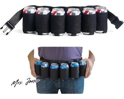 Mrs. Jones Draagbare drinker bier soda kan riemhouder 6 drankjes voor camping wandelen outdoor party zwart 72-120cm 1-Qualität & Komfort .