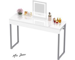 Mrs. Jones Dressing Desk 2 Ladens Glanzend Wit 100 x 40 cm Moderne Home Office Computer Desk Make-up Vanity Console Tafel Metalen Zilveren Benen Kleine Ruimten Slaapkamer Meubels .