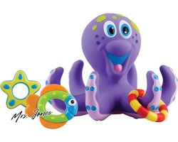 Mrs. Jones Drijvende Octopus Kinderspeelgoed Met 3 Ringen Voor Kinderen - Paars - Vanaf 18 Maanden - 12.5 x 14.6 x 16.7 cm .