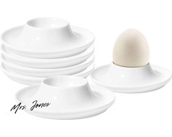 Mrs. Jones Egg Cups witte porseleinen eierdopset elegante 6-delige keramische ontbijtset eierdopje eierhouder ontbijt-eierhouderset voor hard en zacht gekookte eieren (rond) - ontbijtset eierhouder .