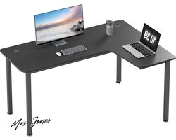 Mrs. Jones Ergonomisch L-vormig gaming-bureau 155 x 110 cm hoekbureau - Grote pc-gaming-tafel met kabelbeheersysteem - Muismat voor thuiskantoor - Zwart links .