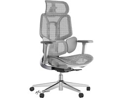 Mrs. Jones Ergonomische bureaustoel - 3-zones dynamische lendensteun 3D hoofdsteun armleuningen grijs (zonder voetensteun) .