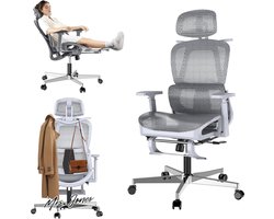Mrs. Jones Ergonomische bureaustoel 4D-armleuningen verstelbare hoofdsteun comfortabele lendensteun computerstoel schommelfunctie draaistoel met voetensteun. .
