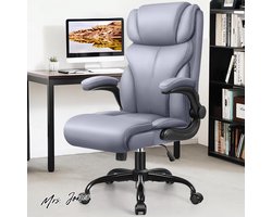 Mrs. Jones Ergonomische bureaustoel grote en hoge thuiskantoorstoel met inklapbare armleuningen en kantelfunctie - FelixKing Directiestoel PU-kunstleer draaistoel (mat grijs) .