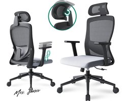 Mrs. Jones Ergonomische stoel met hoge rugleuning en verstelbare lendensteun - 2D-hoofdsteun en armleuning - 113° Schommelgaas Executive bureaustoel bureaustoel grijs .