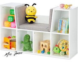 Mrs. Jones Essence Collection Boekenkast met kussen - Kinderkast - 6 vakken - 63x103x30 cm - Zitbank - Wit .