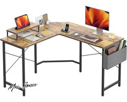 Mrs. Jones Gamingtafel - hoekbureau 120 x 120 cm voor gaming met monitorstandaard - zijdelingse opbergtas - L-vorm computertafel vintage bruin .