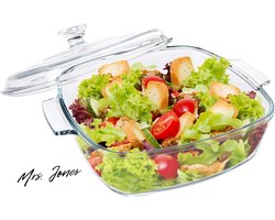 Mrs. Jones Glazen ovenschaal met deksel 15 l rechthoekig geschikt voor 2 personen magnetronbestendig ovenvast .