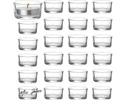 Mrs. Jones Helder Glas Theelicht Votief Kaars Houders Set (24 Pak) - Voor Decor Huwelijken Feestjes en Tafel Settings - Grote 45 cm Diameter en 25 cm Hoogte .