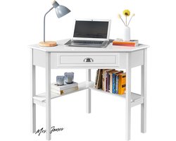 Mrs. Jones Hoekbureau groot L-vormig met lade moderne make-uptafel voor slaapkamer kantoor 106 x 715 x 765 cm wit .