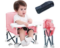 Mrs. Jones Hoge Stoel - Baby Hoge Stoelen voor Baby's en Peuters Opvouwbare Peuter Eetstoel met Verstelbare Riem en Afneembaar Dienblad Draagbare Baby Voedende Stoel (Roze) .