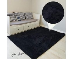 Mrs. Jones Hoogpolig tapijt woonkamertapijt pluizig 120 x 160 cm - tapijten voor woonkamers slaapkamers nachtkastjes buitentapijt Zwart .
