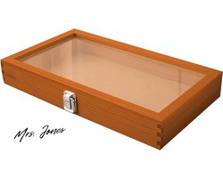 Mrs. Jones Houten kist met deksel glazen vitrine decoratieve vitrine van echt hout sieradendoos met deksel van hout (oranje-rood) - opbergdoos houten kist .