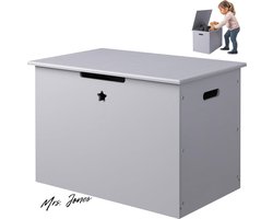 Mrs. Jones Houten Speelgoedkist Met Deksel - Opbergkist Van Hout - 60 X 38 X 42 Cm - Opbergbank Voor De Kinderkamer - Grijs - Speelgoed Opbergen .