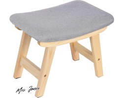 Mrs. Jones Houten Voetenbank Ottomaanse - Kleine Voetenbank 38x24x29cm - Gevoerde Voetenbank met Massief Houten Frame - Afneembaar en Wasbaar - Bankenkruk voor In de Woonkamer - Grijs .