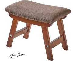 Mrs. Jones Houten voetenbank voetenbank poef gewatteerde stoelkruk met afneembare hoes 4 beukenpoten geschikt voor slaapkamer woonkamer en keuken bruin been bruin kussen YDEU-1359 .