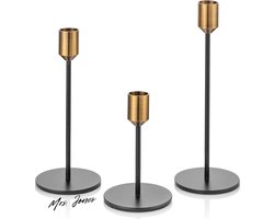 Mrs. Jones Kandelaar set van 3 - hoge kaarshouders in goud en zwart - metaal vintage modern - decoratie tafeldecoratie - Kerstmis bruiloft - woonkamer .