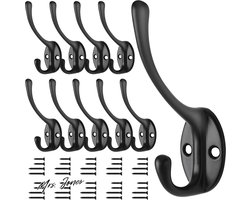 Mrs. Jones Kapstok zwart vintage antieke hoed wandmontage haak zware dubbele kapstok met 40 schroeven voor badkamer slaapkamer montage kamer 10 stuks matte afwerking .