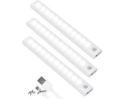 Mrs. Jones Kastverlichting met bewegingssensor 3-pack 12 LED-kastverlichting automatische aan-uit LED-kastverlichting draadloos USB oplaadbaar kastnachtlampje met magnetische strip voor kledingkast kast trappen .