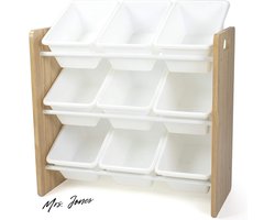 Mrs. Jones Kinderkamer Opbergplank met 9 Opbergbakken Naturel Wit Opbergsysteem Speelgoed Organiser .