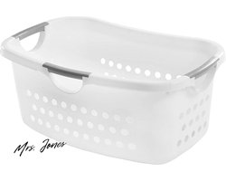 Mrs. Jones Kist Papiermand Plastic Wasmand 40 L Groot Met ventilatiegaten en zachte handgrepen Wasserij Badkamer EUHL en Wit .