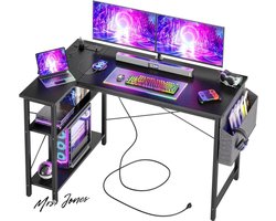 Mrs. Jones Klein Hoekbureau met Stopcontacten - 120x70 cm L-vormig Computerbureau Schrijftafel Omkeerbare Grote Opbergplanken Boekenplank Werkstation voor Studie Speel Werk Slaapkamer Thuis Kantoor .
