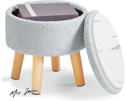 Mrs. Jones Kleine Voetenbank Ottomaanse met Opslag Ronde Poef Voetsteun - Gewatteerde Zitting - Houten Poten - Teddy Fluwelen Mini-Voetenbank - Woonkamer Bank Slaapkamer Entree - Blauw .