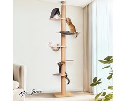 Mrs. Jones Krabpaal van vloer tot plafond - klimtoren in 6 niveaus - hoogte verstelbaar - met verdikte krabpalen - kattenactiviteitencentrum met transparante capsule en gezellige hangmat .