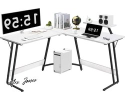 Mrs. Jones L-vormig bureau 130 x 130 x 75 cm gamingtafel met monitorstandaard ergonomische hoekbureau grote pc-hoektafel wit .
