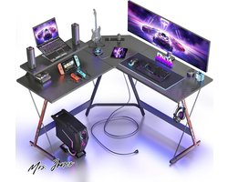 Mrs. Jones L-vormig Gamingbureau LED Stekkerdoos - 128x128cm Ergonomische Hoek Gamer Computertafel Grote PC Monitorstandaard LED Strip Hoofdtelefoonhaak voor Studie Speel Werk Slaapkamer Thuis Kantoor .