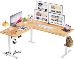 Mrs. Jones L-vormig Sta-Hoekbureau 160x140cm In Hoogte Verstelbaar Elektrisch Bureau Gesplitste Plaat Sta-tafel Slim Bedieningspaneel 3 Geheugenhoogten Antibotsingssysteem Zit-sta-bureau Thuis Kantoor met Antibotsingssysteem .