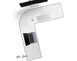 Mrs. Jones L-vormige computerbureau-onderlegger PU-lederen bureaubeschermer hoekgamingmuismat kantoorbureau schrijfmat 110 cm x 1199 cm wit - bureauorganisatie werkplek .