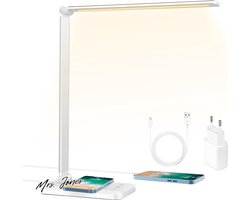 Mrs. Jones LED Bureaulamp Dimbare Tafellamp 6W Draadloos Opladen en USB-laadaansluiting Oogbeschermingsleeslamp 10 Helderheidsniveaus 5 Kleuren aanraakveldbediening Tafellamp voor Lezers Kantoor - Wilktop Helderheid Kleuren .