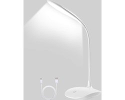 Mrs. Jones LED Bureaulamp Oogbescherming Leeslamp Dimbaar Boeklamp Bedlamp USB-voeding Tafellamp 3 Helderheidsniveaus Touch-bediening Flexibel Geschikt voor Slaapkamer Kantoor Studeerkamer Wit Helderheid Instelbaar Opvouwbare Arm .