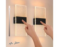 Mrs. Jones Led-wandlamp op batterijen met schakelaar touch-bediening - wandlamp hal USB-oplaadbare batterij-aangedreven nachtlampje slaapkamer kinderkamer wandverlichting - warm licht zwart 2 stuks .