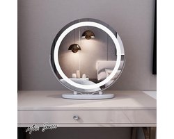 Mrs. Jones Make-upspiegel met verlichting - 50 x 50 cm - grote Vanity Hollywood-spiegel - aanraakschakelaar - dimbaar - 3 lichtkleuren - 360 graden draaibaar - cosmeticaspiegel rond - badkamerspiegel .