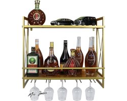 Mrs. Jones Metalen multifunctioneel rek gouden wijnrekken met glazen houder 242 inch 2-traps hanghouder-wandhouder flessenhouder - opbergsysteem .