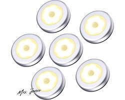 Mrs. Jones Nachtlampje Bewegingssensor Licht 6 Stuk Snoerloos Batterij Aangedreven - Automatisch Nachtlampje met Kleef Pads - Blijf Overal Voor Kast Gang Trap Slaapkamer Enz - Warm Wit .
