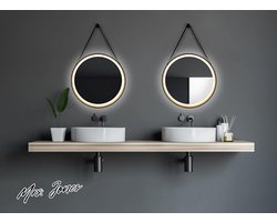 Mrs. Jones Ø 55 cm badkamerspiegel met verlichting - ronde spiegel met hoogwaardig aluminium frame - zwart/goud - neutraal wit .