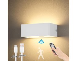 Mrs. Jones Oplaadbare wandlamp Binnen met bewegingsmelder 6 W Draadloze led-wandlamp batterij dimbaar met afstandsbediening USB oplaadbaar wandverlichting wit traplicht magnetische timer .