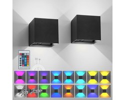 Mrs. Jones Oplaadbare Wandlamp op batterijen rgb Wandlamp Binnen LED Dimbare Wandlamp met Afstandsbediening USB-C Oplaadbare Snoerloze Accu Wandlamp 4 modi 16 kleuren 2 stuks Zwart - Verlichting Binnenruimte .