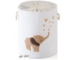 Mrs. Jones Opvouwbare wasmanden voor kinderkamer 58 liter extra groot speelgoedopslag wasmand opbergmand voor kinderen met trekkoordsluiting kinderkamer decoratie jongens waszak - bruine olifant .