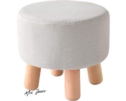 Mrs. Jones Ottomaanse poef zitting voetensteun robuust houten frame modern design ronde schoenkruk voor woonkamer eetkamer slaapkamer grijs RF-469 met bekleding | comfortabele zitbank met opbergruimte .