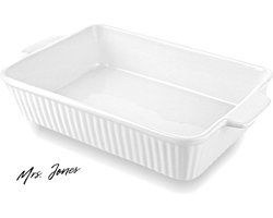 Mrs. Jones Ovenschaal grote lasagne ovenschaal 3 liter keramiek XXL wit rechthoekig ovenvorm met handgrepen rechthoekig oven- en magnetronbestendig voor 4-6 personen .