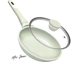 Mrs. Jones Pan braadpan deksel 20 cm gecoate pan alle warmtebronnen incl inductie vetvrij braden pannenset anti-aanbak graniet materiaal 100% vrij van PFAS PFOA .