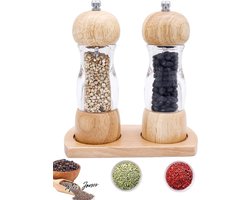 Mrs. Jones Pepermolens van Hout met Keramisch Maalwerk Set van 2 Navulbaar Handmatige Keuken Molen voor Peper Zout en Kruiden - Duurzaam Ontwerp - Natuurlijke Houtkleur .